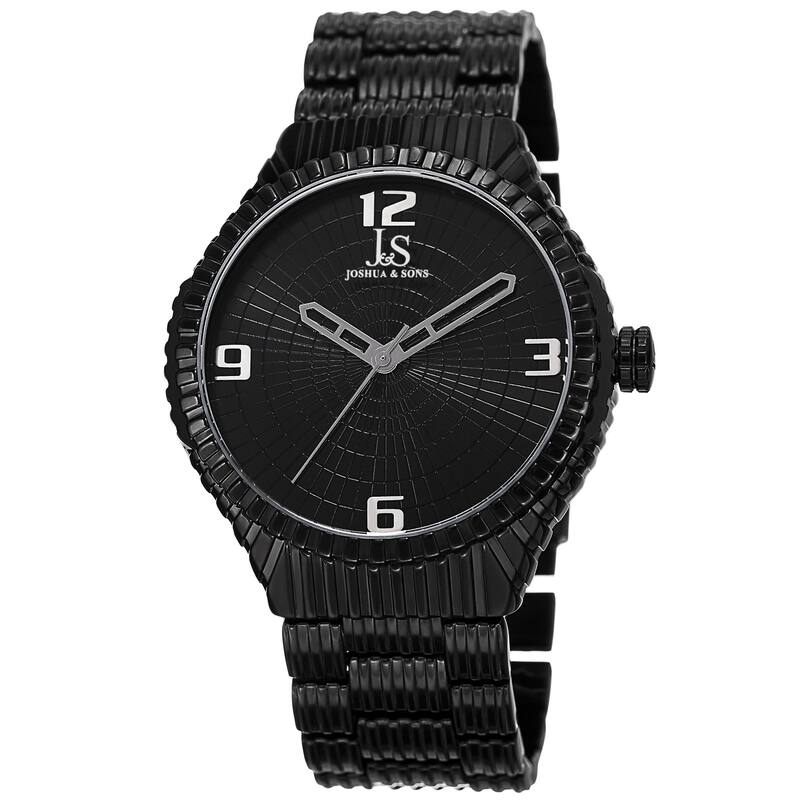 Joshua & Sons Men's Quartz Etched Pattern Dial Edgy Black Bracelet Watch