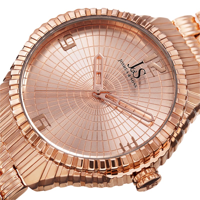 Joshua & Sons Men's Quartz Etched Pattern Dial Edgy Rose-Tone Bracelet Watch - Gold