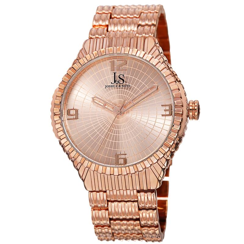Joshua & Sons Men's Quartz Etched Pattern Dial Edgy Rose-Tone Bracelet Watch - Gold