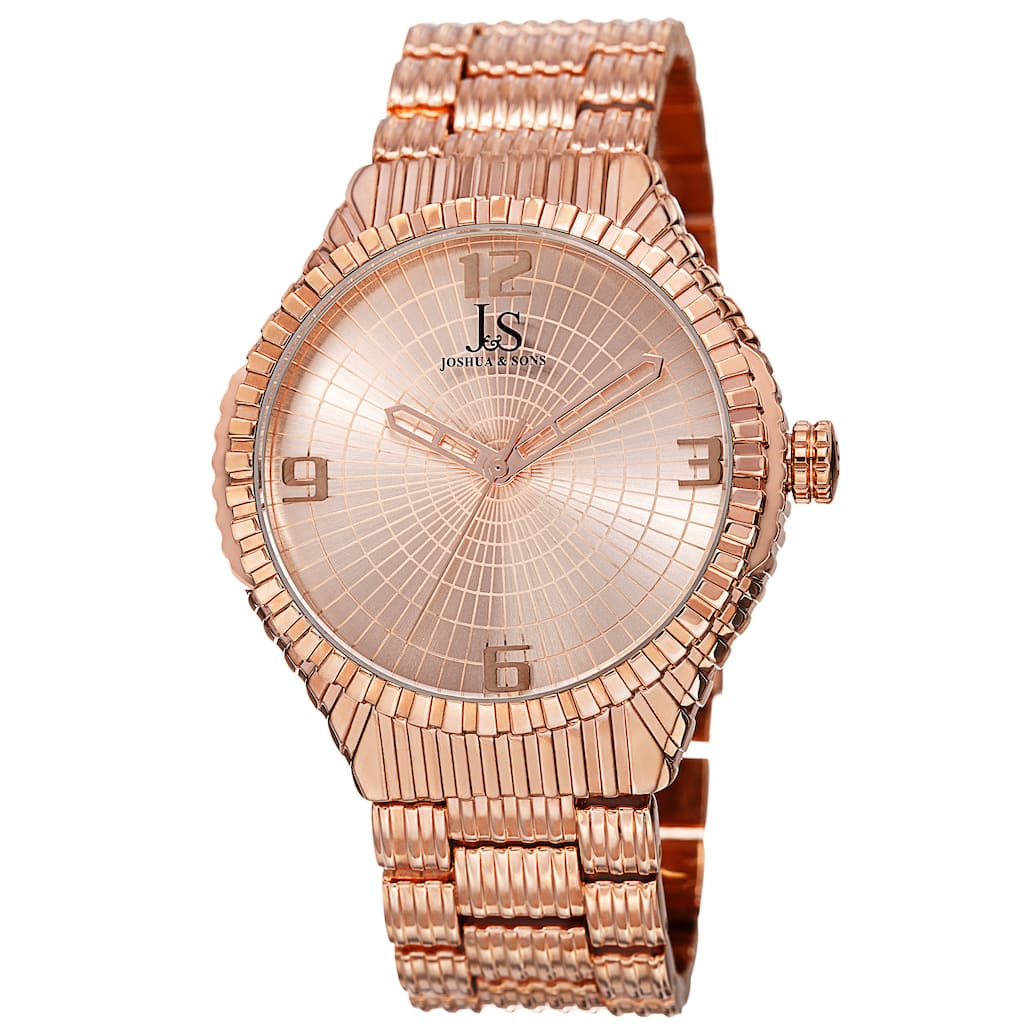 Joshua & Sons Men's Quartz Etched Pattern Dial Edgy Rose-Tone Bracelet Watch - Gold