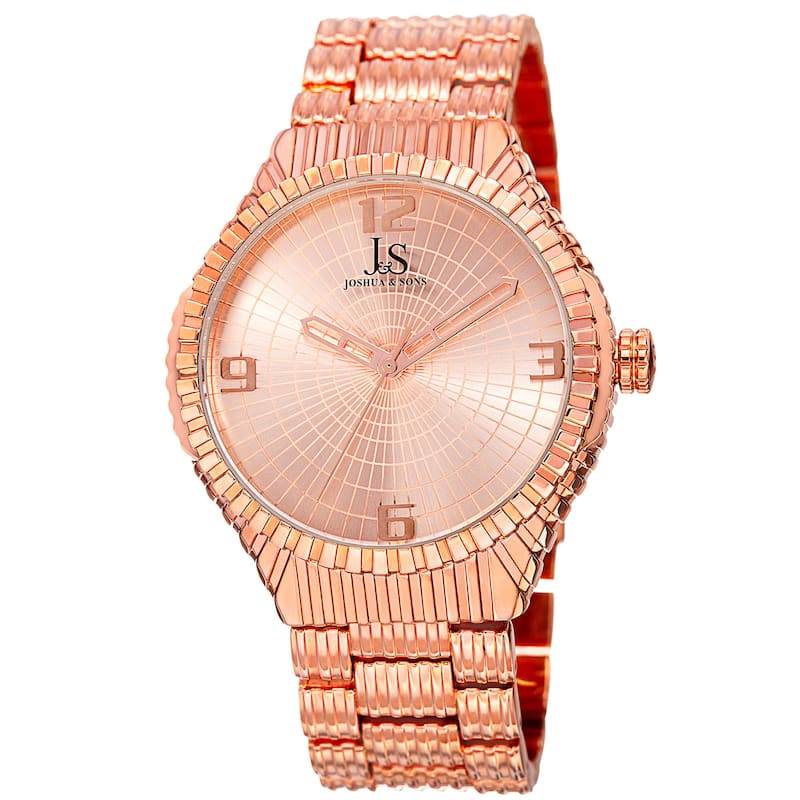 Joshua & Sons Men's Quartz Etched Pattern Dial Edgy Bracelet Watch - Rose-Tone