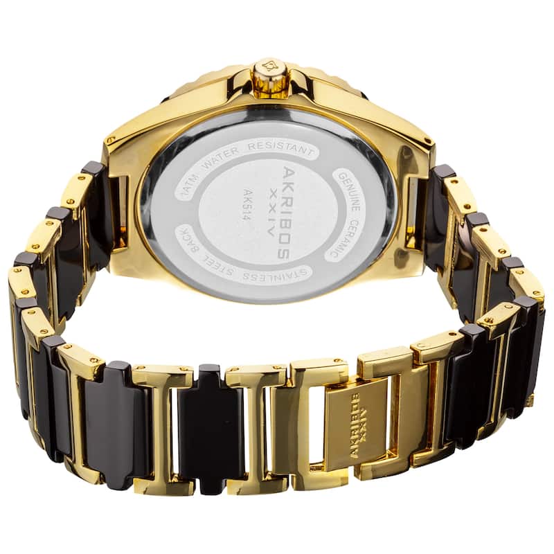 Akribos XXIV Women's Crystal-Accented Quartz Ceramic Two Tone Bracelet Watch - GOLD