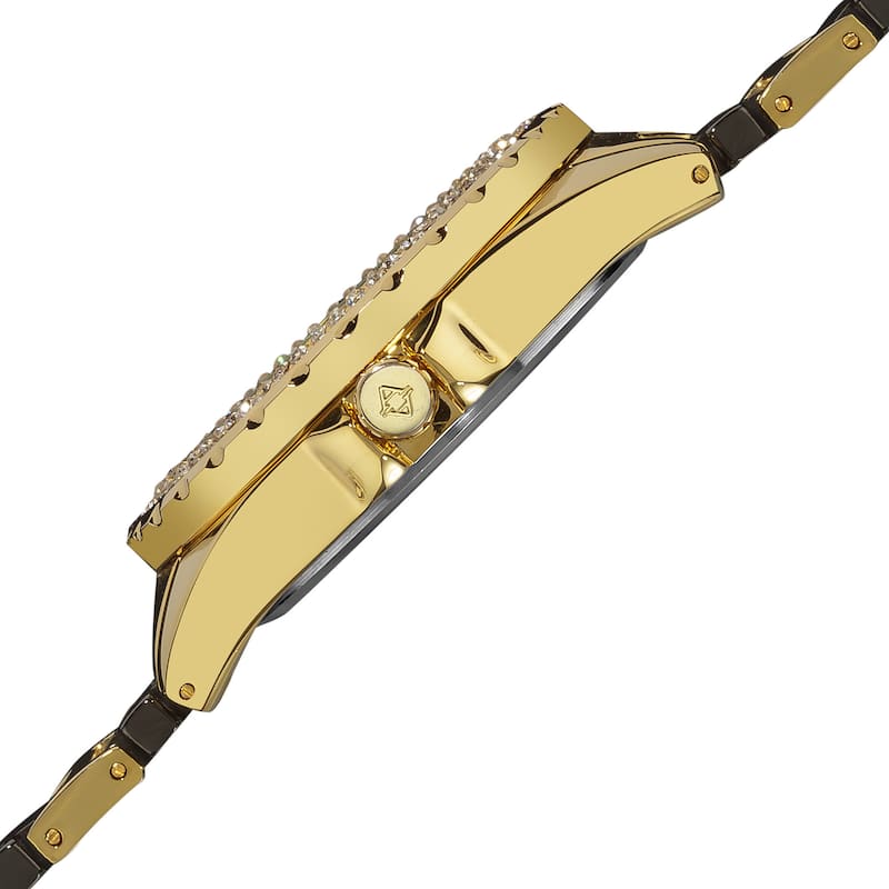 Akribos XXIV Women's Crystal-Accented Quartz Ceramic Two Tone Bracelet Watch - GOLD