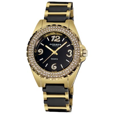Akribos XXIV Women's Crystal-Accented Quartz Ceramic Two Tone Bracelet Watch - GOLD