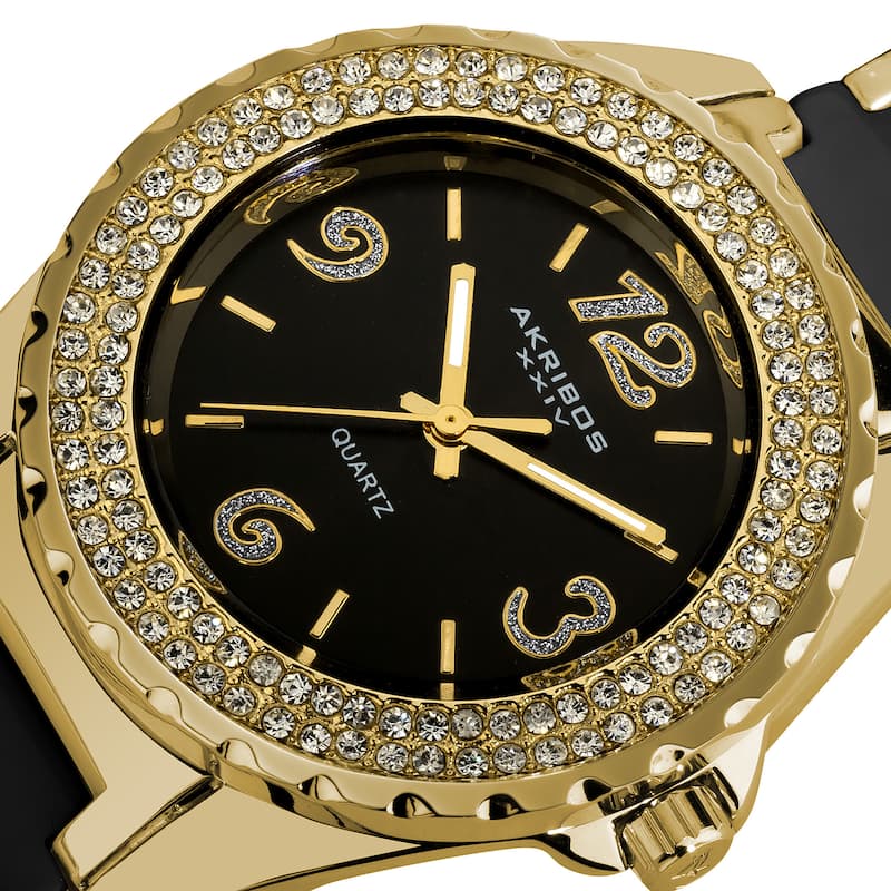 Akribos XXIV Women's Crystal-Accented Quartz Ceramic Two Tone Bracelet Watch - GOLD