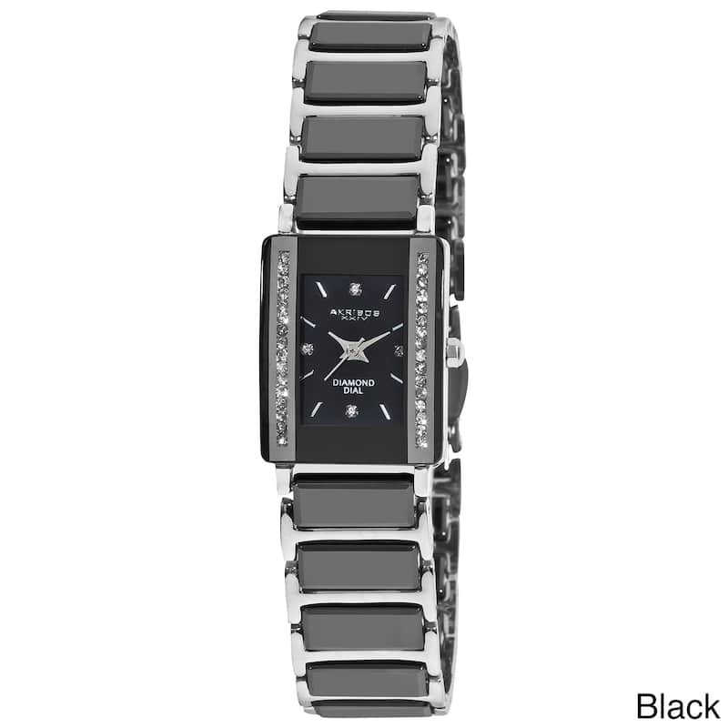 Akribos XXIV Women's Rectangular Diamond-Accented Ceramic Quartz Bracelet Watch