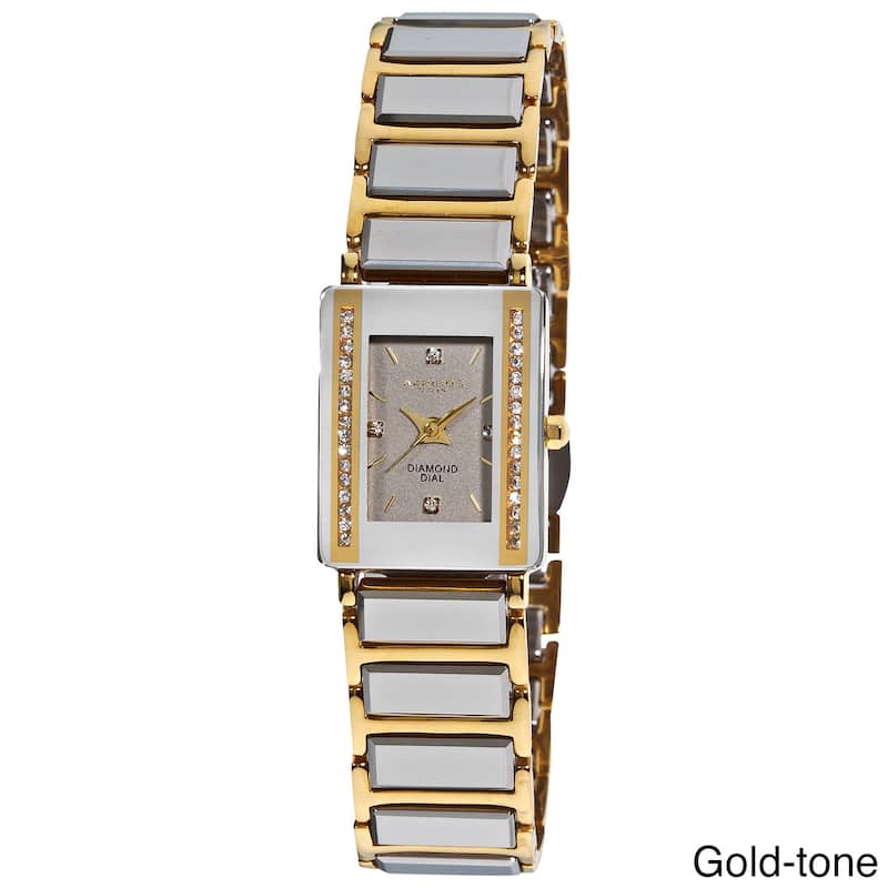 Akribos XXIV Women's Rectangular Diamond-Accented Ceramic Quartz Bracelet Watch
