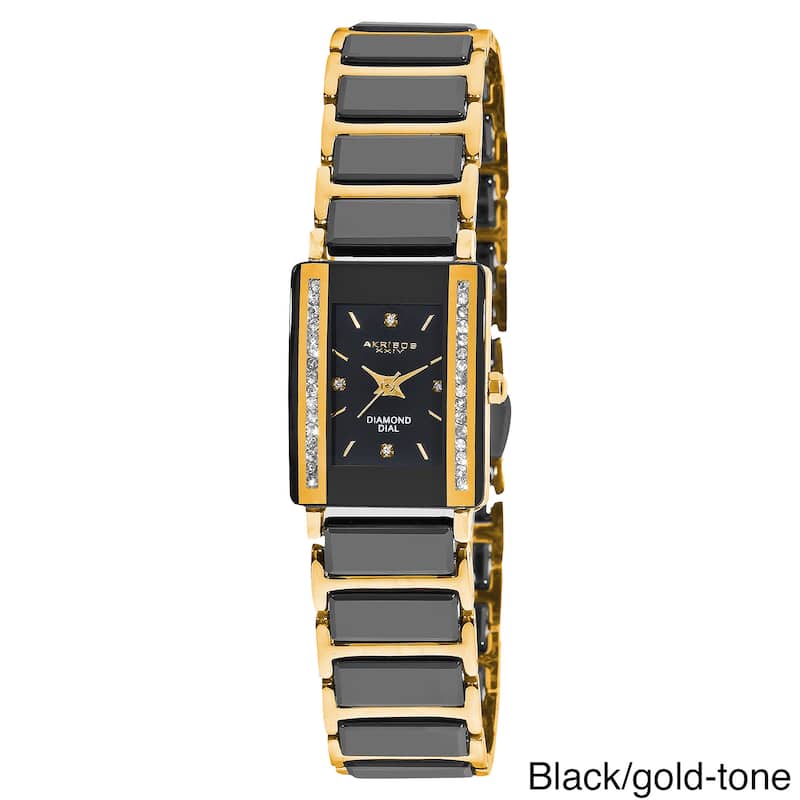 Akribos XXIV Women's Rectangular Diamond-Accented Ceramic Quartz Bracelet Watch