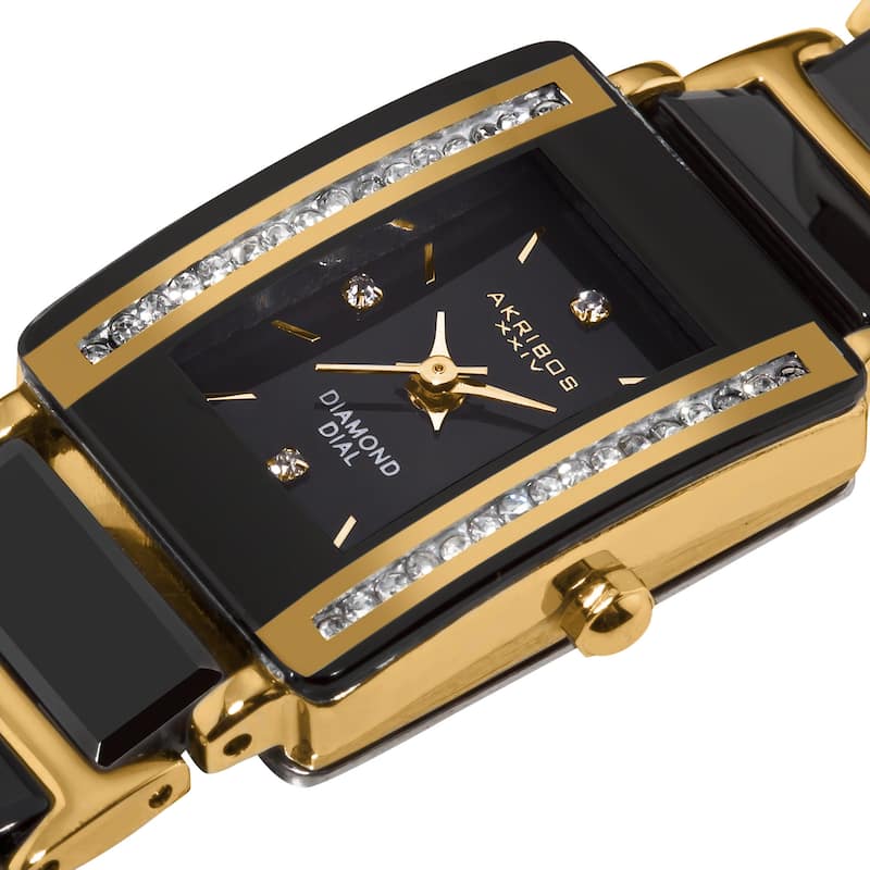 Akribos XXIV Women's Rectangular Diamond-Accented Ceramic Quartz Bracelet Watch