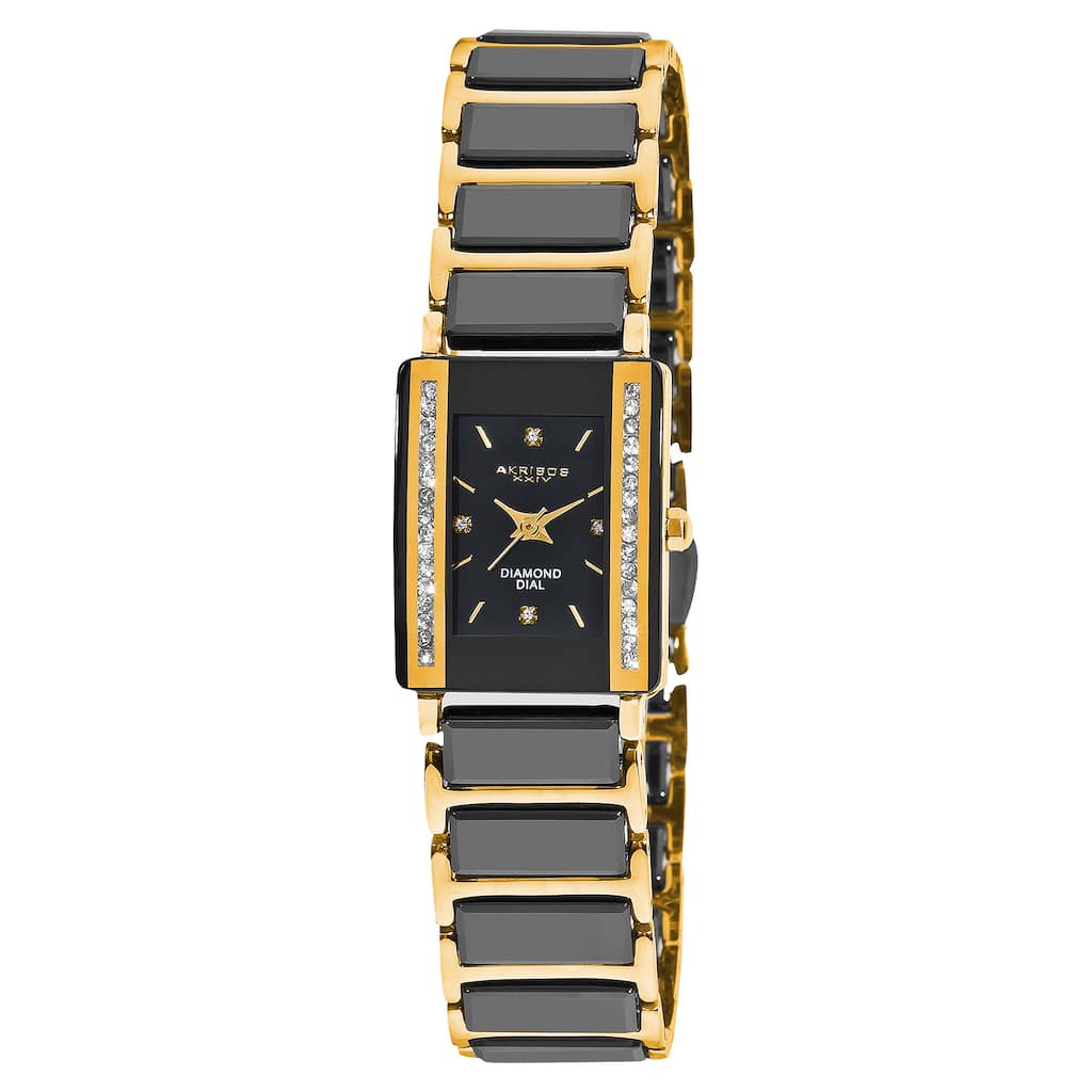 Akribos XXIV Women's Rectangular Diamond-Accented Ceramic Quartz Bracelet Watch