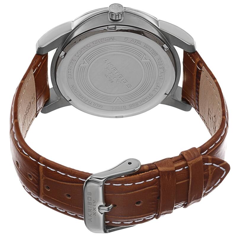 Akribos XXIV Men's Multifunction Step Dial Leather Brown Strap Watch