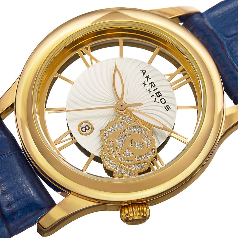 Akribos XXIV Women's Unique Floral Leather Strap Watch