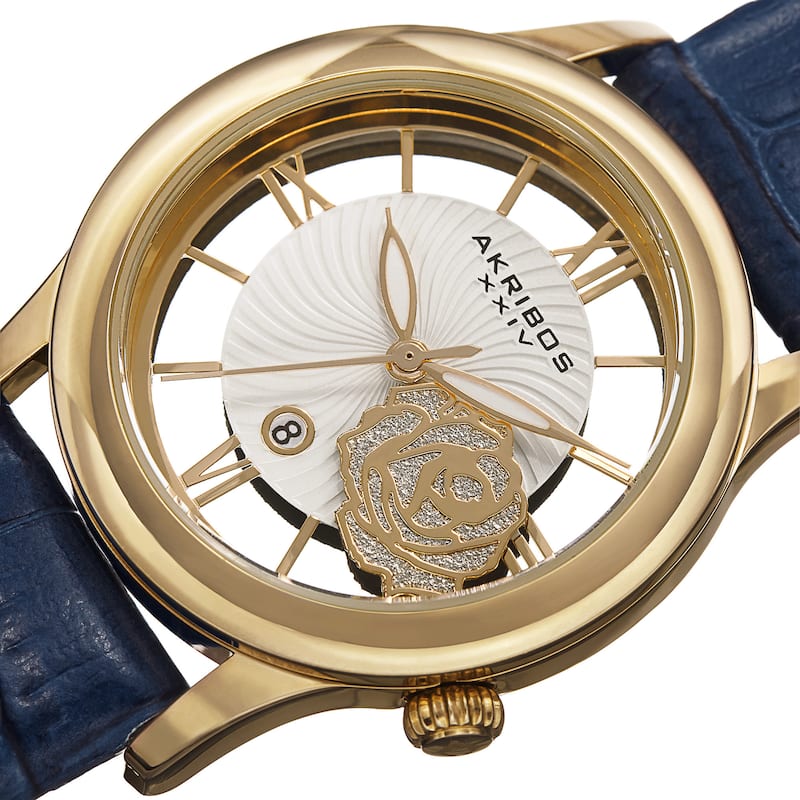 Akribos XXIV Women's Unique Floral Leather Strap Watch