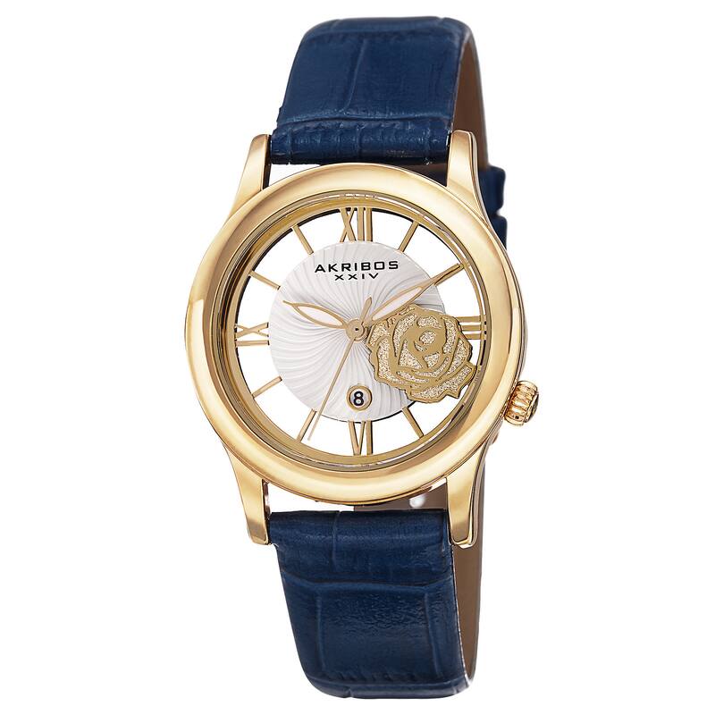 Akribos XXIV Women's Unique Floral Leather Strap Watch