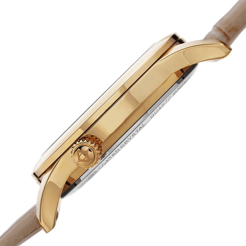 Akribos XXIV Women's Floral Quartz Leather Strap Watch - GOLD