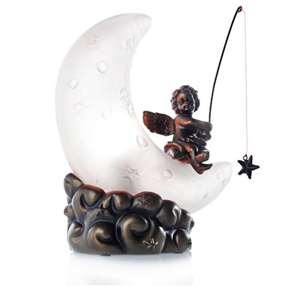 Blown Glass White Moon Cherub Accent Lamp Blown Glass White Moon Cherub Accent Lamp