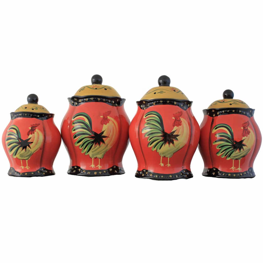 Grand Rooster Hand-painted 4-piece Food Storage Canister Set