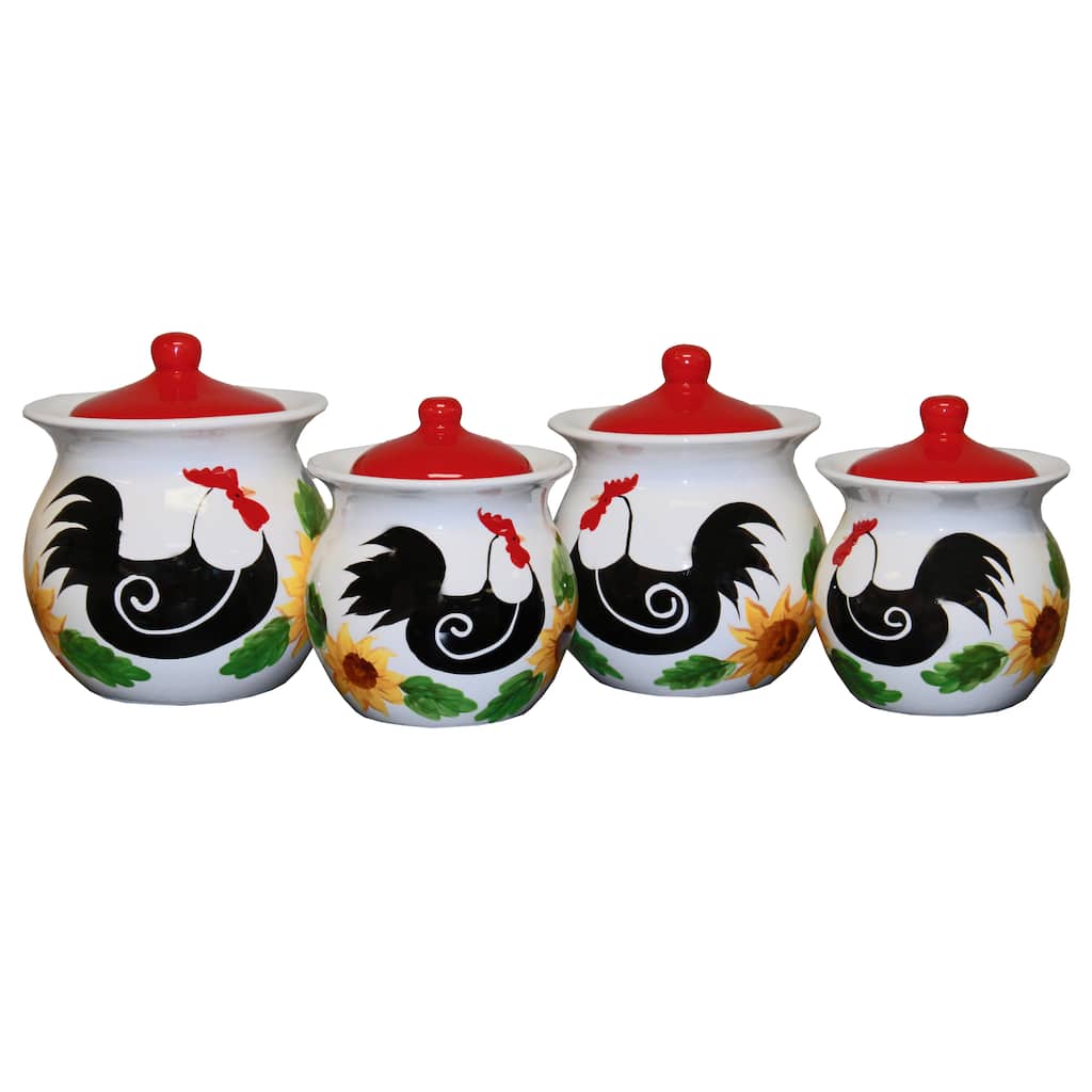 Rustic Rooster Hand-painted Food Storage Canister 4-piece Set