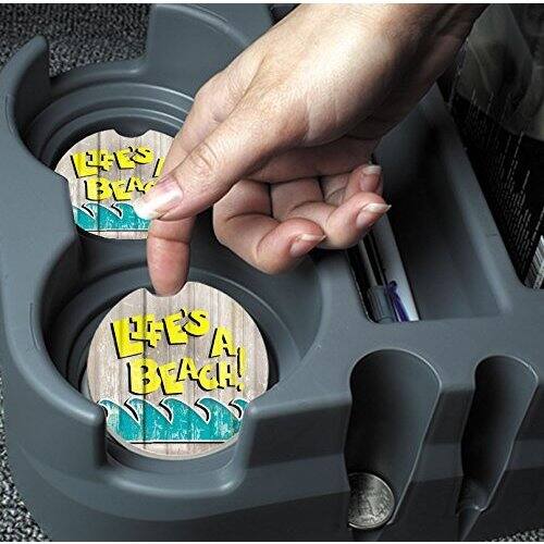 Counterart Absorbent Stone Car Coaster Life's a Beach (Set of 2)