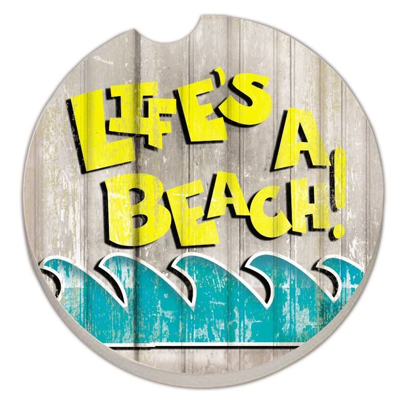Counterart Absorbent Stone Car Coaster Life's a Beach (Set of 2)