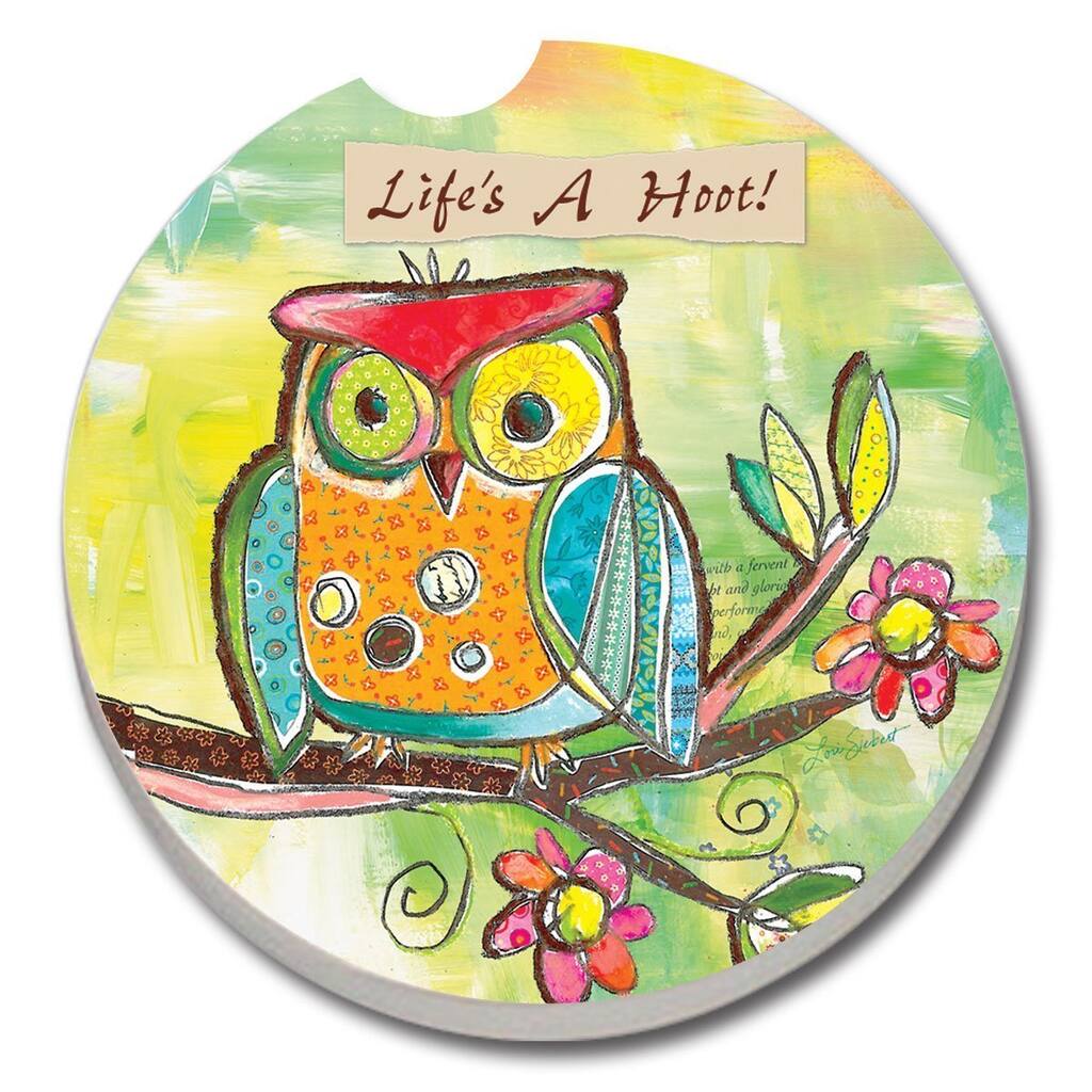 Counterart Absorbent Stone Car Coaster Owl Life's a Hoot (Set of 2) - 4x6