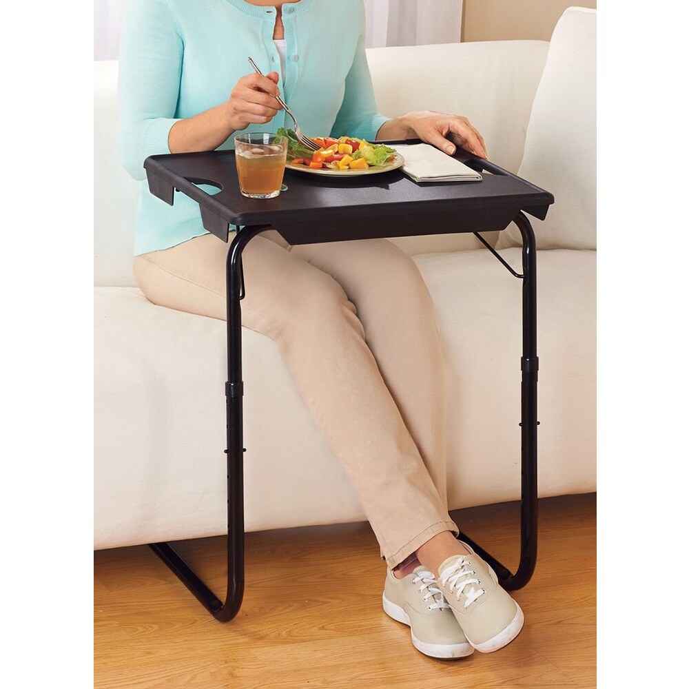 Black Wooden TV Tray Set with Stand Folding Snack Table Portable Serving Dinner 