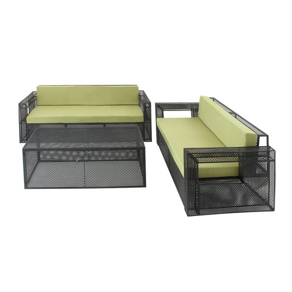 Green Metal Fabric Outdoor Sofa (Set of 3) - Bed Bath & Beyond - 10233917