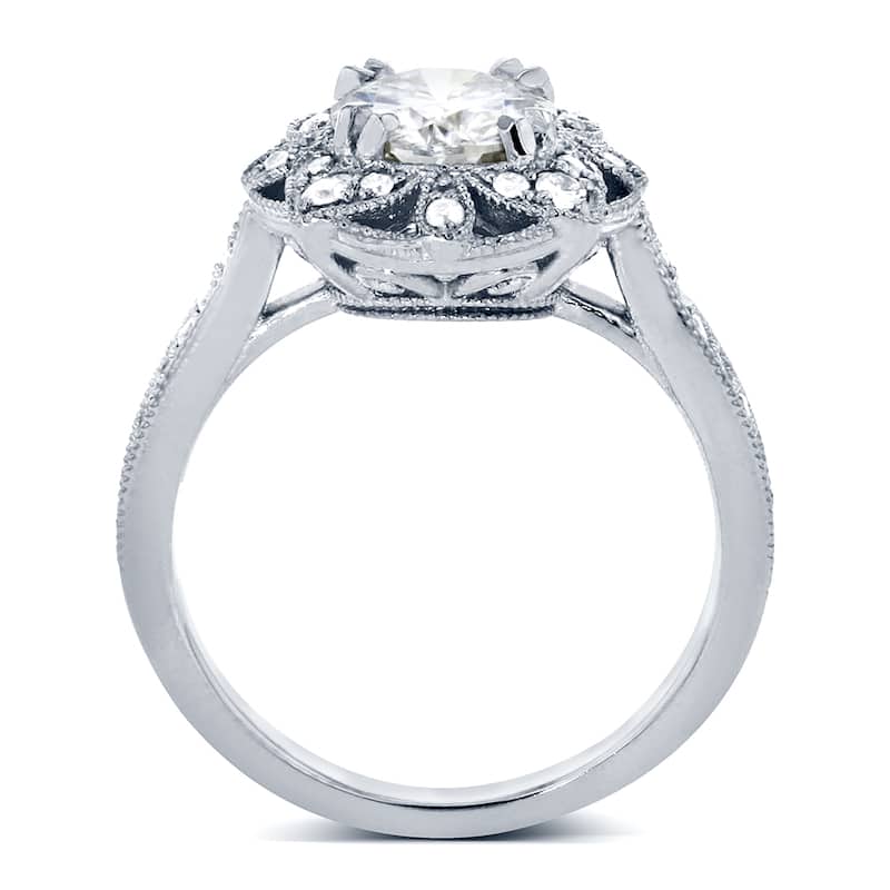 Annello by Kobelli 14k White Gold 1 1/4ct TGW Round Moissanite and Diamond Vintage Floral Engagement Ring