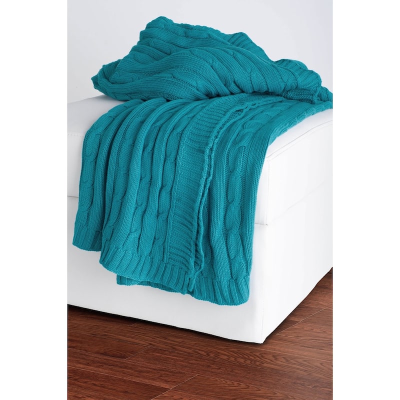 Rizzy Home Cable Knit Sweater Throw Turquoise