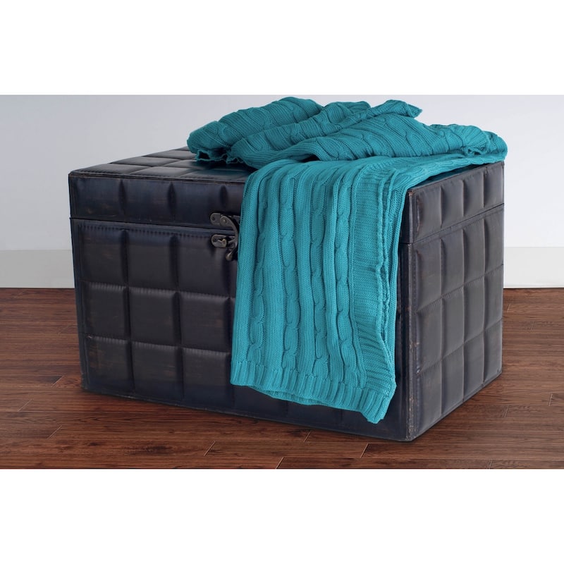 Rizzy Home Cable Knit Sweater Throw Turquoise