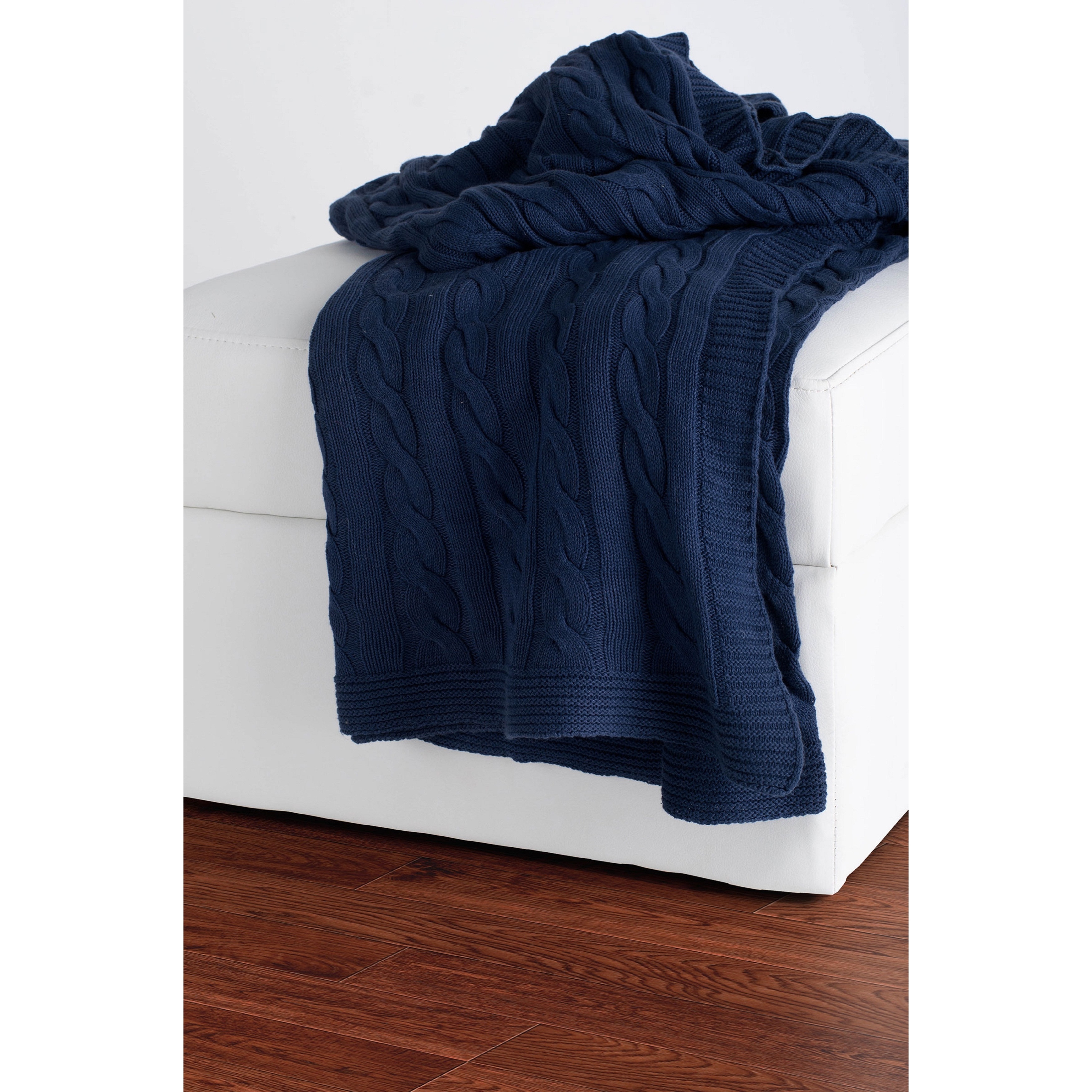 Rizzy Home Cable Knit Sweater Throw Navy Overstock 10234151