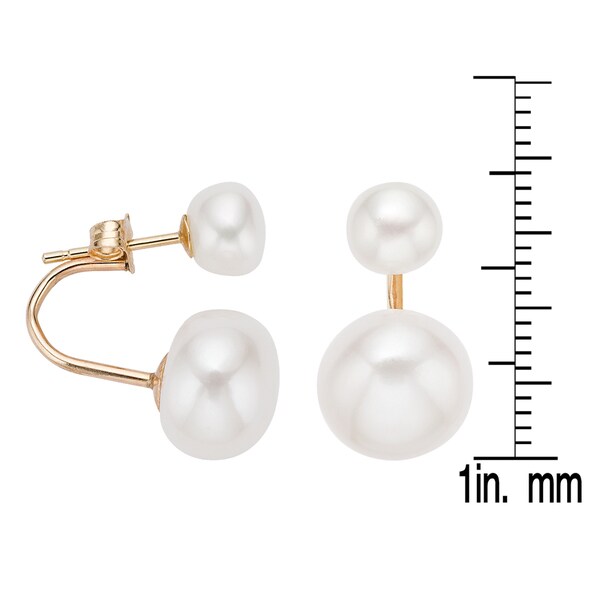 Pearlyta 14k Gold Freshwater Button Pearl Curved Fashion Tribal Earrings (6-8 mm) - Fine Jewelry Gift for Women