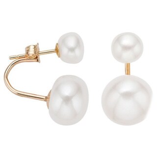 Pearlyta 14k Gold Freshwater Button Pearl Curved Fashion Tribal Earrings (6-8 mm) - Fine Jewelry Gift for Women. Opens flyout.