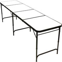 Blank Customizable Beer Pong Table 8 Feet with Black Aluminum Ball Rack and 6 Pong Balls with built in Bottle Opener