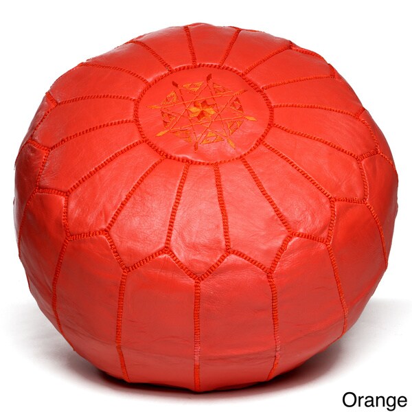Red Moroccan Pouf,Red leather with Black stitching