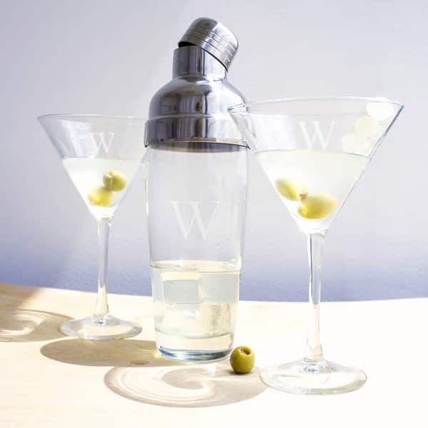 Engraved Martini Shaker & Glasses Set