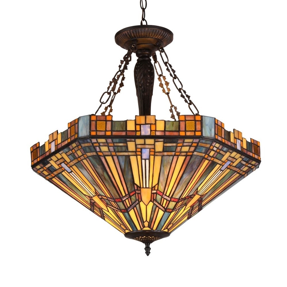 Tiffany-style Mission 3-light Inverted Pendant