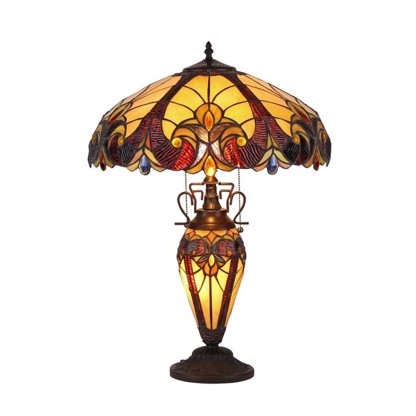 Chloe Lighting Tiffany Style Double lit Victorian Design 3 light Table