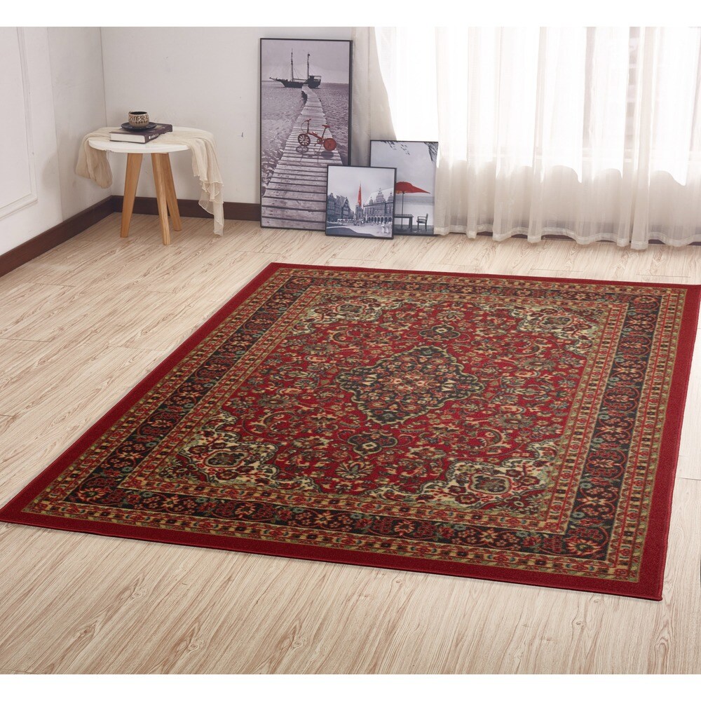 Ottomanson Machine Washable Non-Slip Traditional Red Area Rug for Kitchen,  Bathroom, Entryway Rug