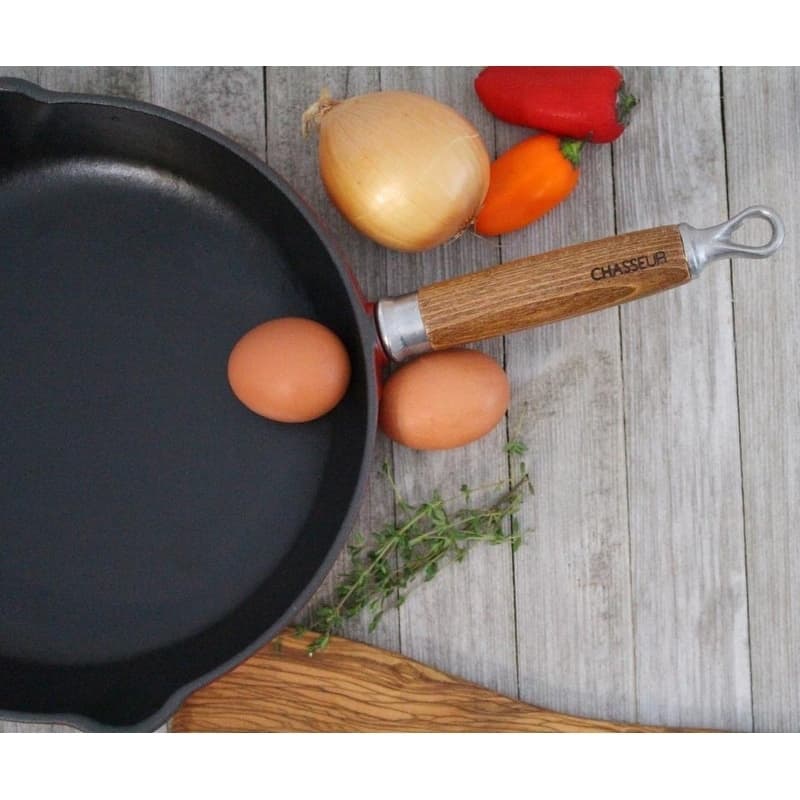 Chasseur 10-inch Red French Enameled Cast Iron Fry pan with Wooden Handle