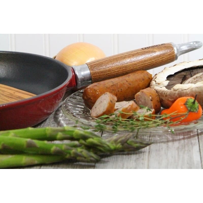 Chasseur 10-inch Red French Enameled Cast Iron Fry pan with Wooden Handle