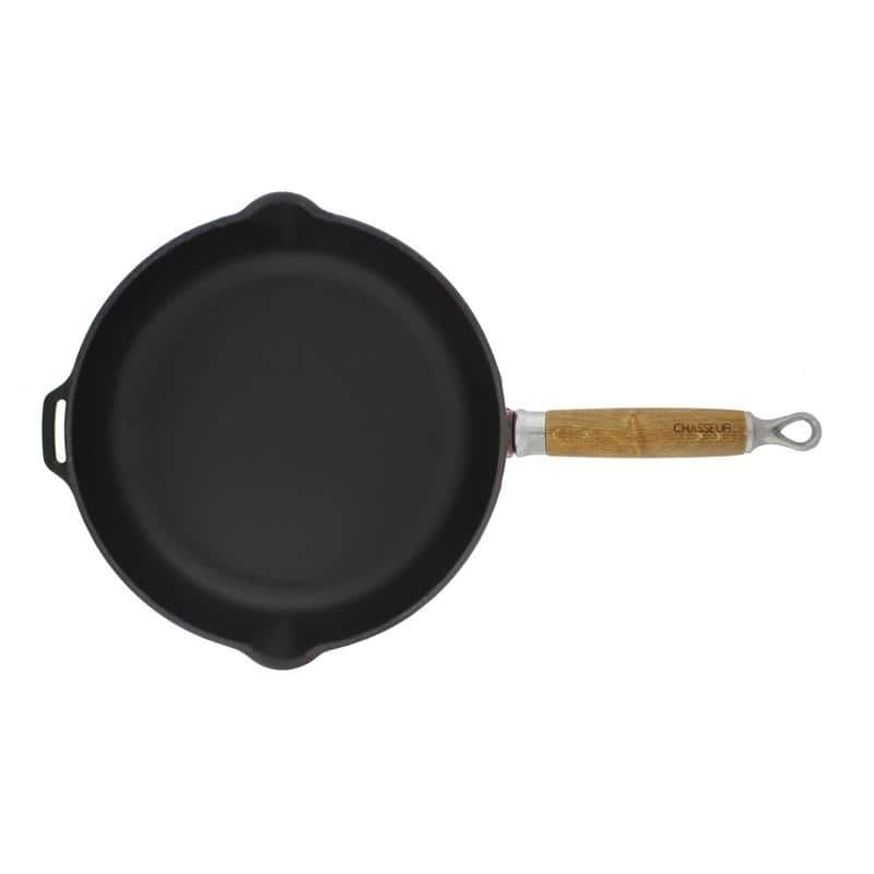 Chasseur 10-inch Red French Enameled Cast Iron Fry pan with Wooden Handle