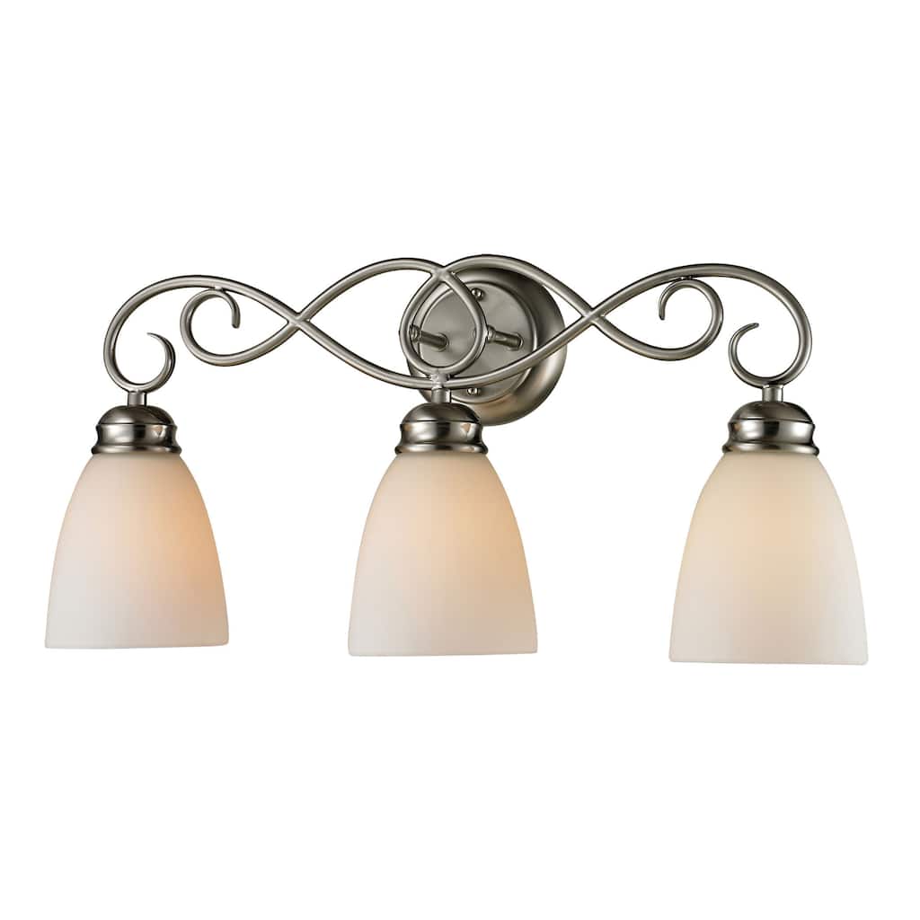 Elk Home Chatham Brushed Nickel With White Glass 3 Light Vanity Light - N/A