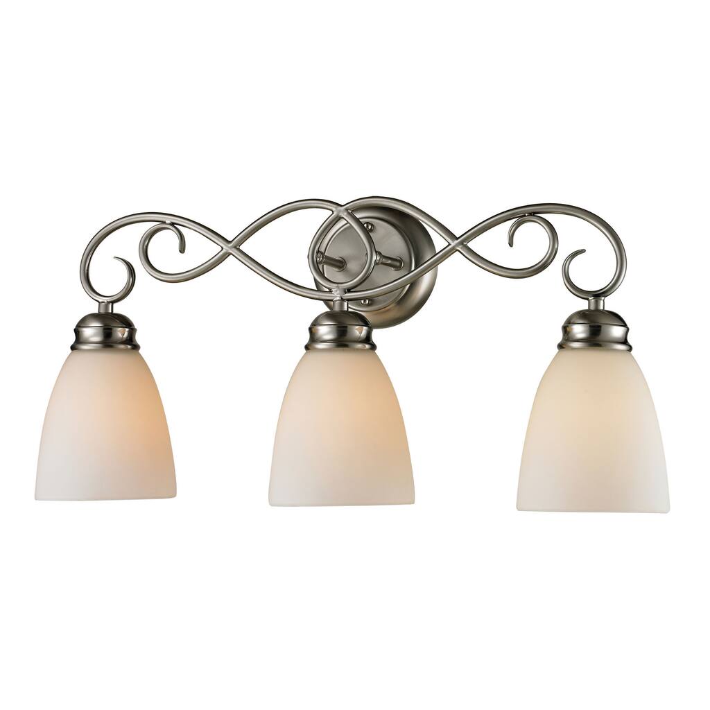 Elk Home Chatham Brushed Nickel With White Glass 3 Light Vanity Light - N/A