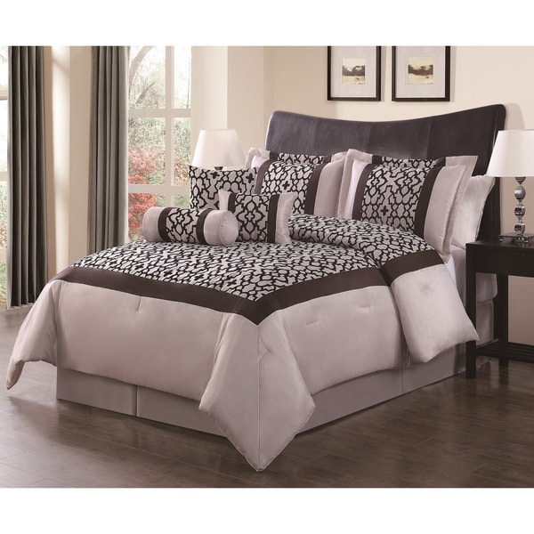 Louise Taupe/Chocloate Flocking 7-piece Comforter Set