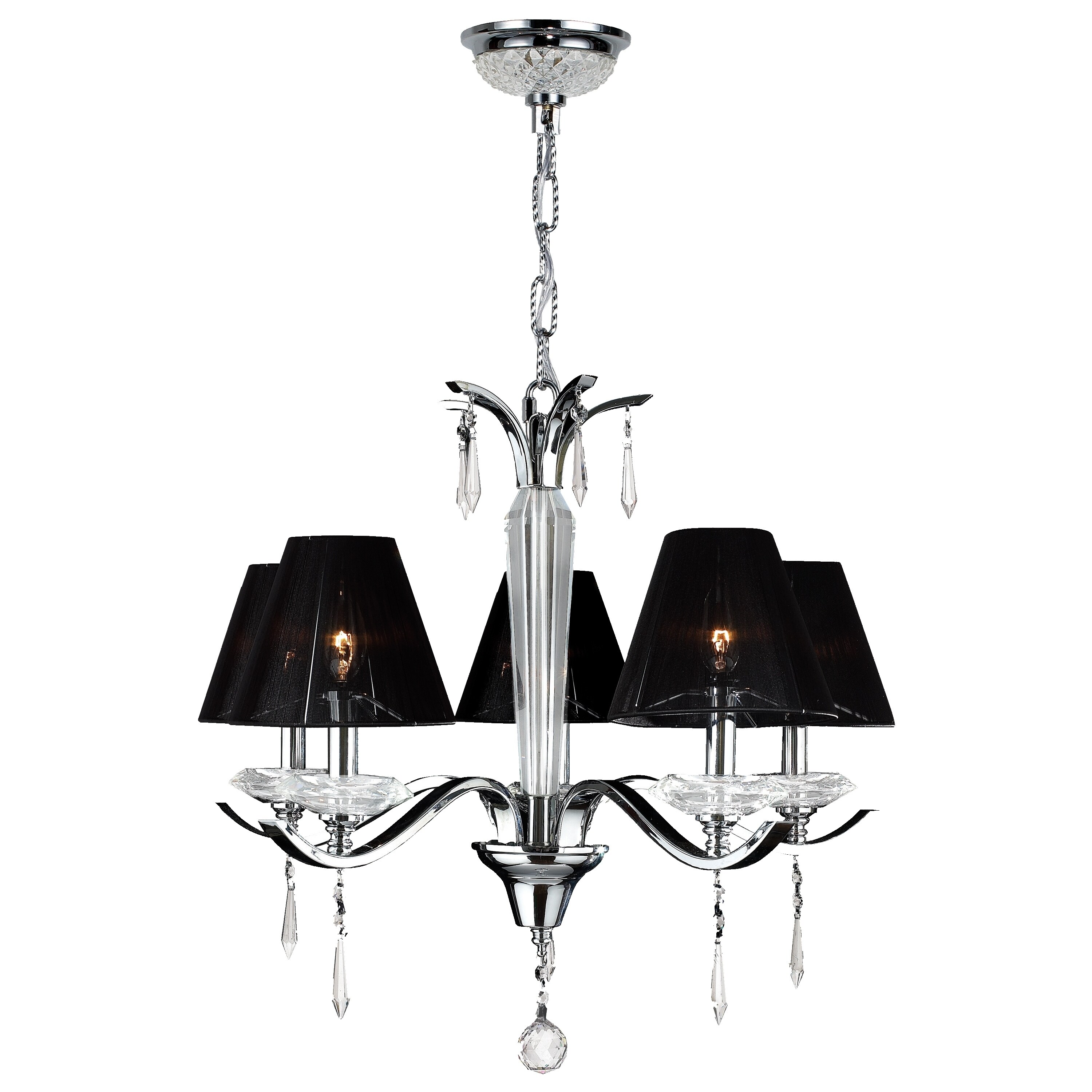 Modern Elegance 5-light Crystal Chandelier with Black String Shade Large 23 in Dia x 25 in Tall - Chrome (5 Lights Polished Chrome Chandelier) - Chandeliers For Bedrooms by Overstock.com