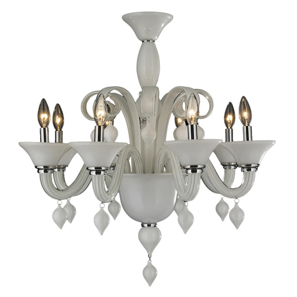 Murano Venetian Style 8 Light Blown Glass 27 Inch White Finish Murano Venetian Style 8 Light Blown Glass 27 Inch White Finish Chandelier