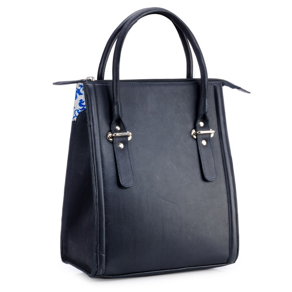 Phive Rivers Tall Navy Blue Leather Satchel Bag (Italy)   17358374