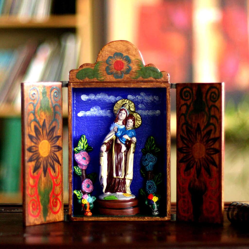 Handmade Ceramic 'Our Lady of Mount Carmel' Diorama Sculpture (Peru)