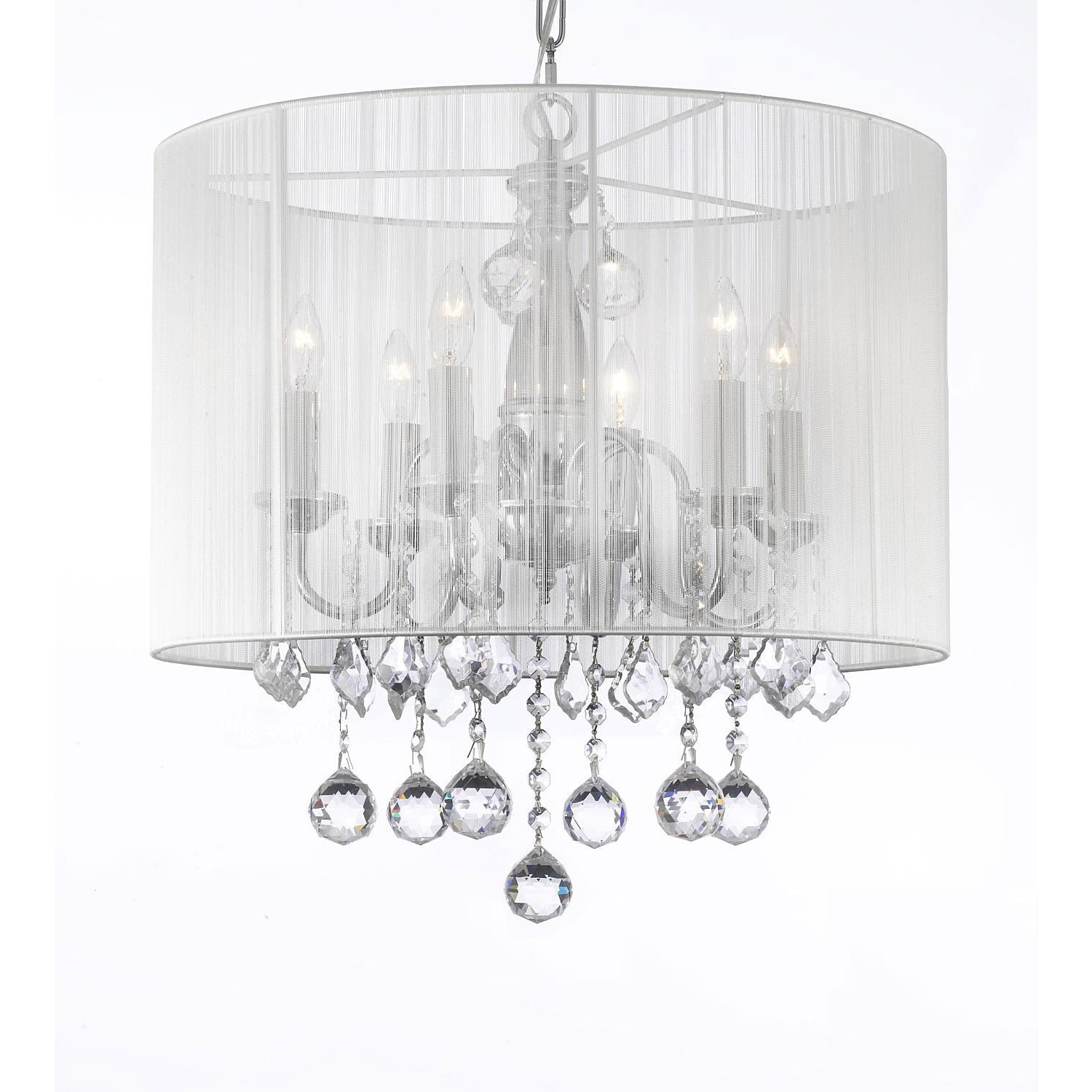 Gallery Chandelier 6 Lights with Crystals and Large White Shade (crystal balls) - Chandeliers For Bedrooms by Overstock.com